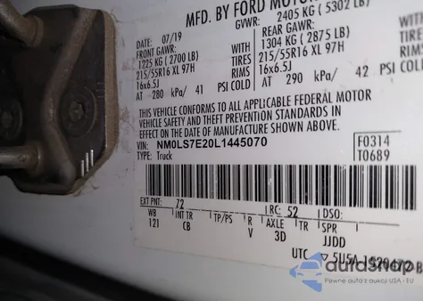 2020 Ford Transit Connect Xl z USA, uszkodzony, nr VIN NM0LS7E20L1445070